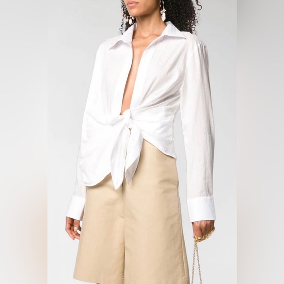 Jacquemus Tops - Jacquemus White La Bomba Drape Front Blouse FR40 US 8, $860 Retail NEW